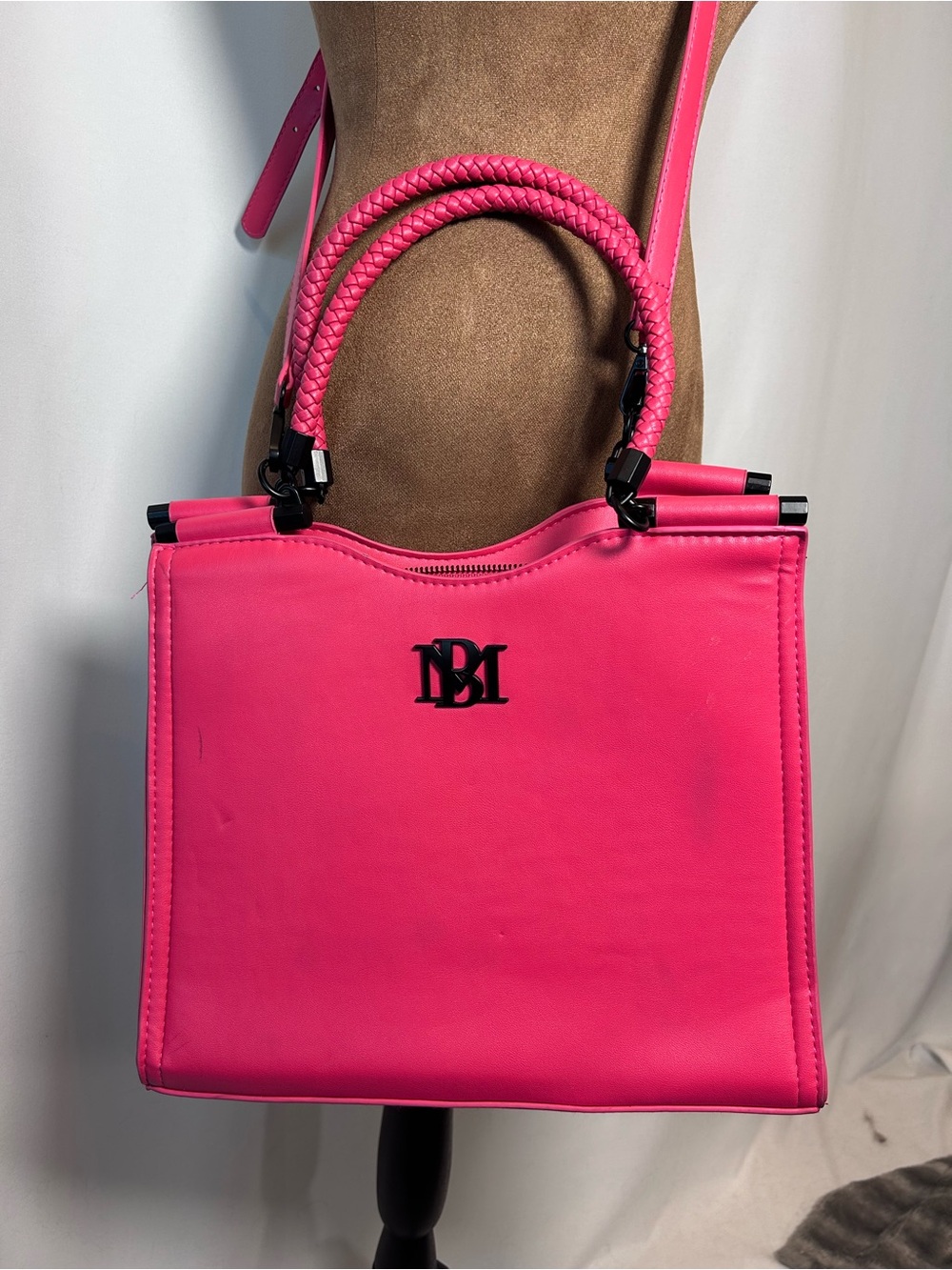 Logo Hot Pink Structured Tote Bag Badgely Mischa